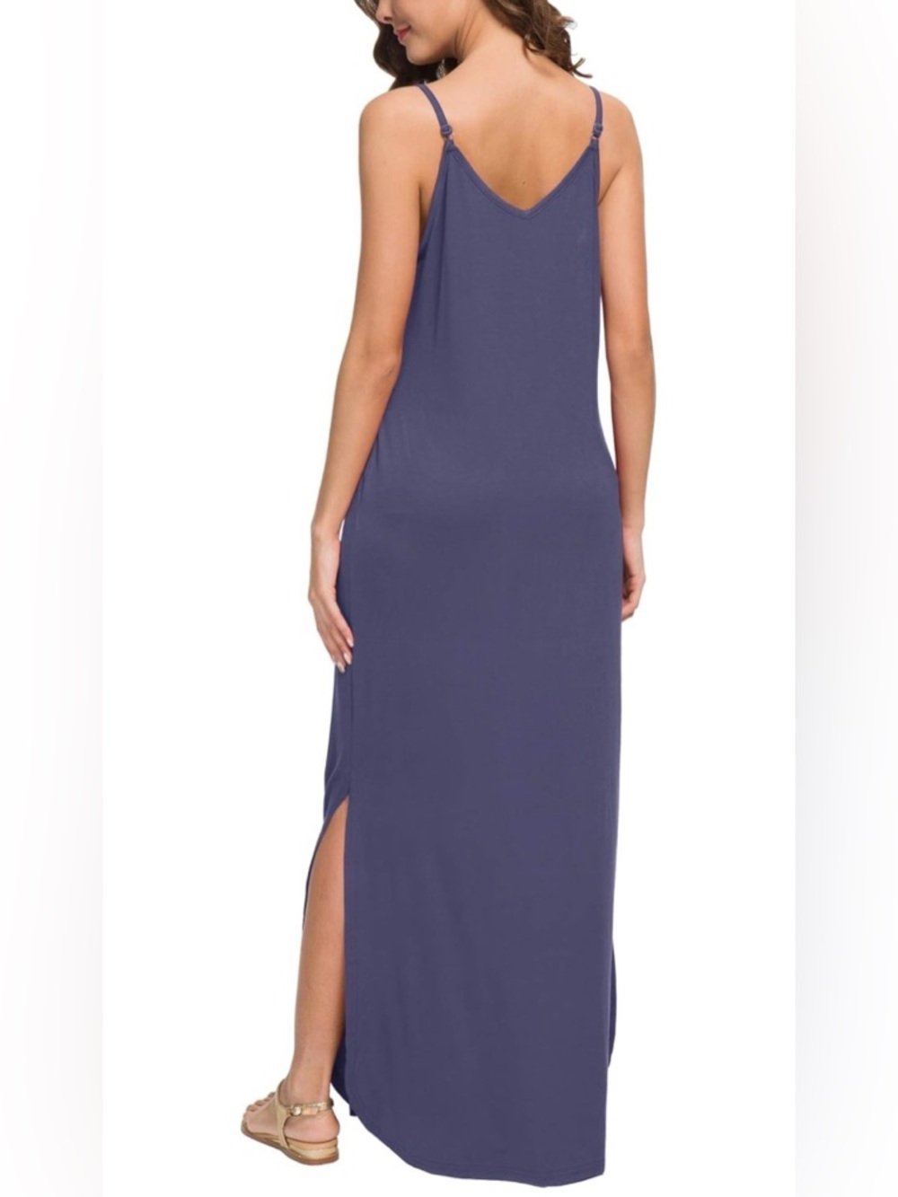 Sleeveless V-Neck Maxi Dress in Purple with Side Slit - Picture 4 of 10